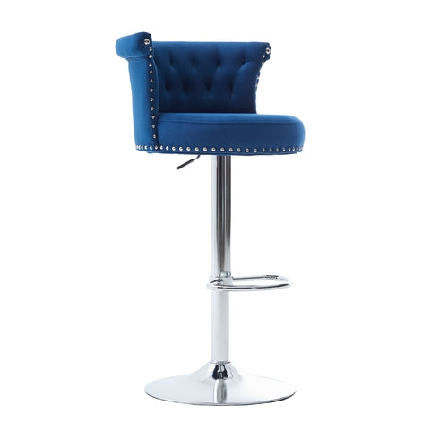 Velvet Bar Stool Set of 2, Adjustable Swivel Bar Stools with Silver