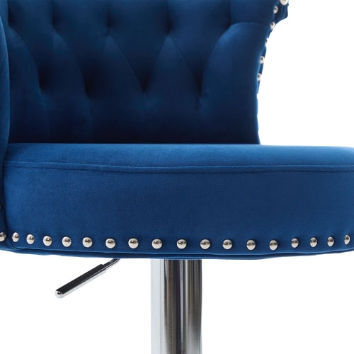 Velvet Bar Stool Set of 2, Adjustable Swivel Bar Stools with Silver